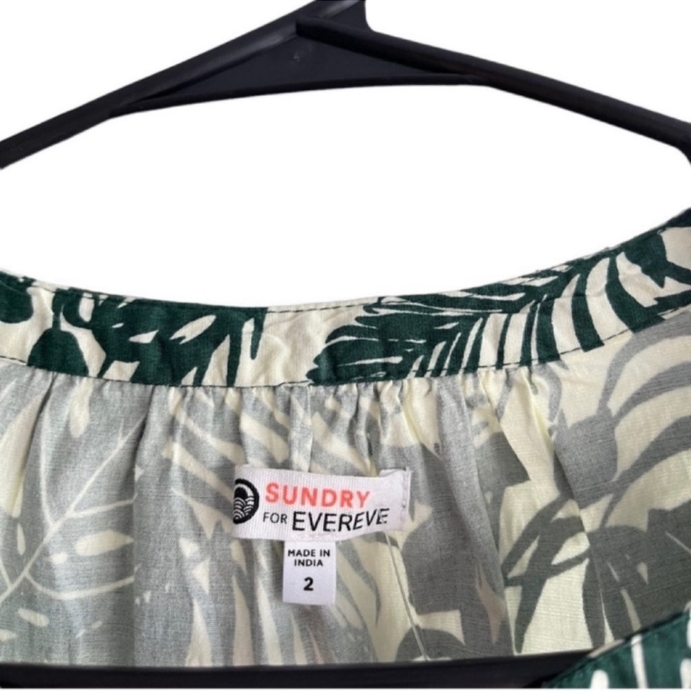 SUNDRY For Evereve The Everyday Dress Tiered Tropical Palm Leaf Green White Sz 2 - Picture 5 of 11